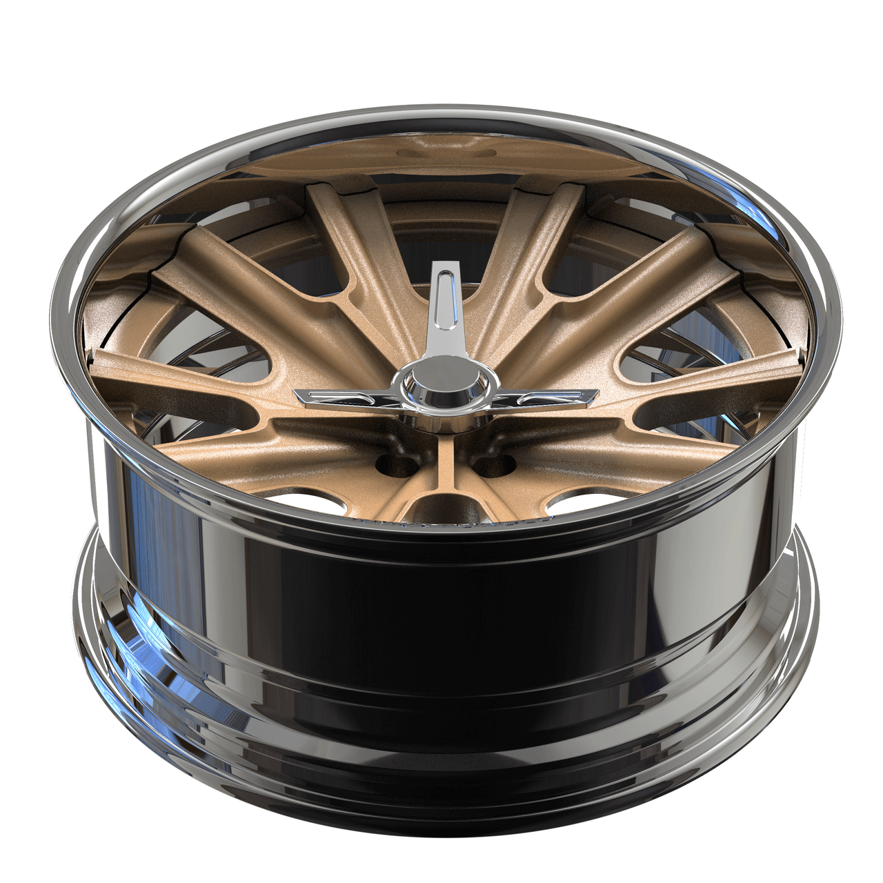 Custom bronze forged RV-DF67 wheel by RVRN Wheels for 1967 Ford Mustang GT, machined from aerospace-grade 6061-T6 aluminum alloy