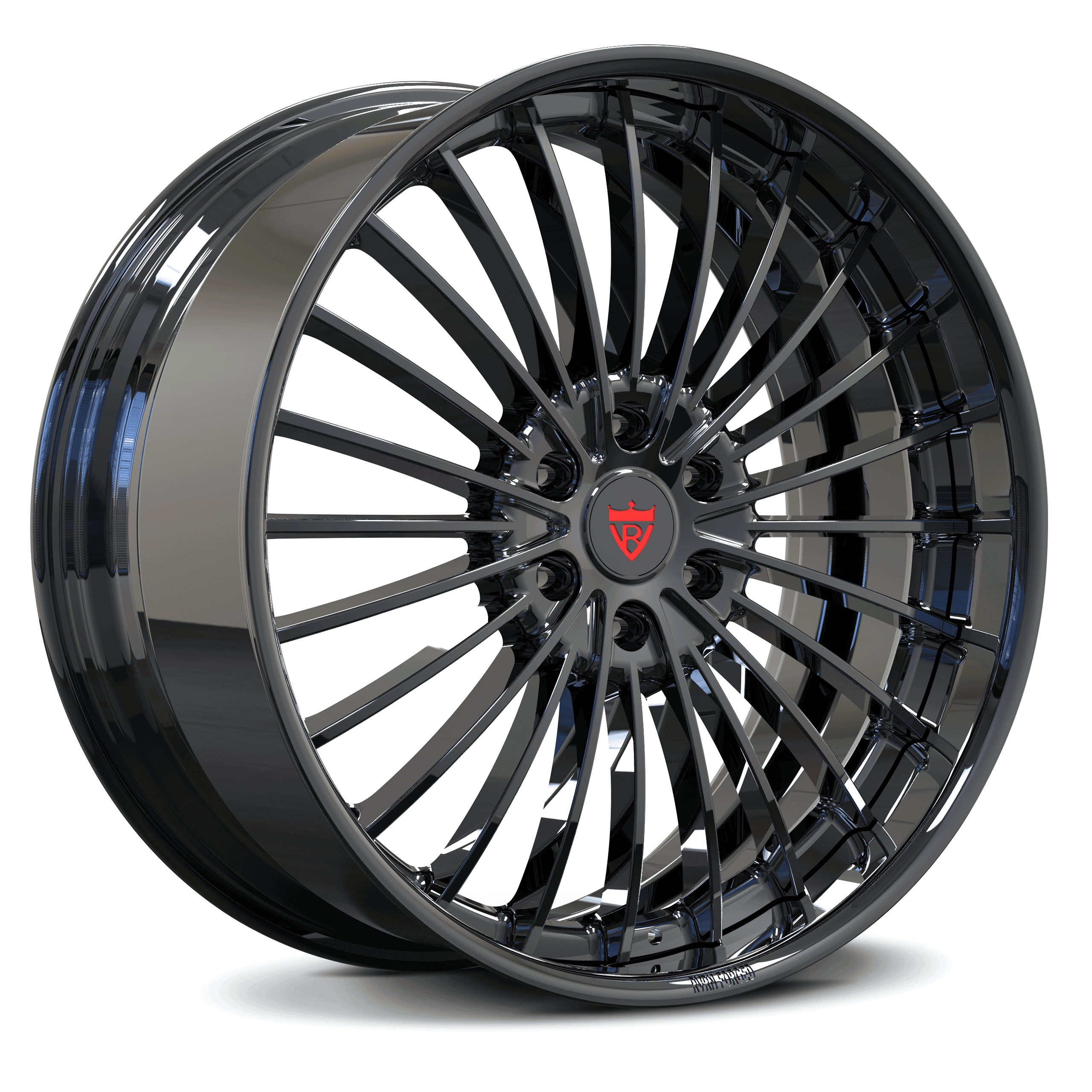 Custom forged 2-piece wheel RV-DG02 in black finish, 17-26 inch sizes available, for Dodge Dakota R/T, custom 6 lug rims, aerospace-grade aluminum