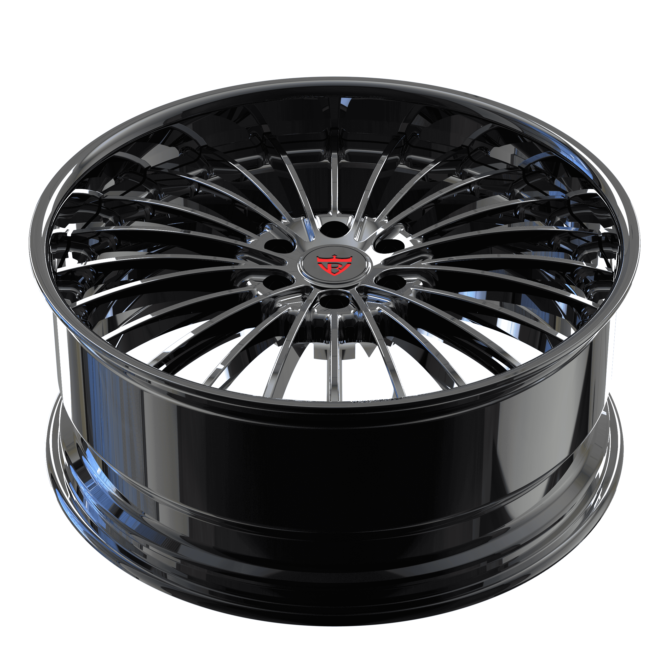 Custom forged 2-piece black aluminum RV-DG02 wheel, 17"-26", compatible with Dodge Dakota R/T, OEM TPMS, 6 lug rims, max concavity design