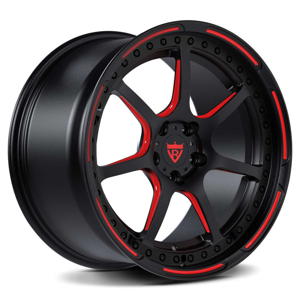 Corvette C7 Z06 custom wheels in red and black, fully forged with oem tire size.