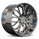 Custom forged chrome 2-piece wheel, designed for Corvette C8, featuring a deep lip and intricate design.