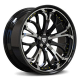 Custom forged 2-piece wheels in black and chrome finish, featuring deep lip design, ideal for Corvette C8 and other vehicles.