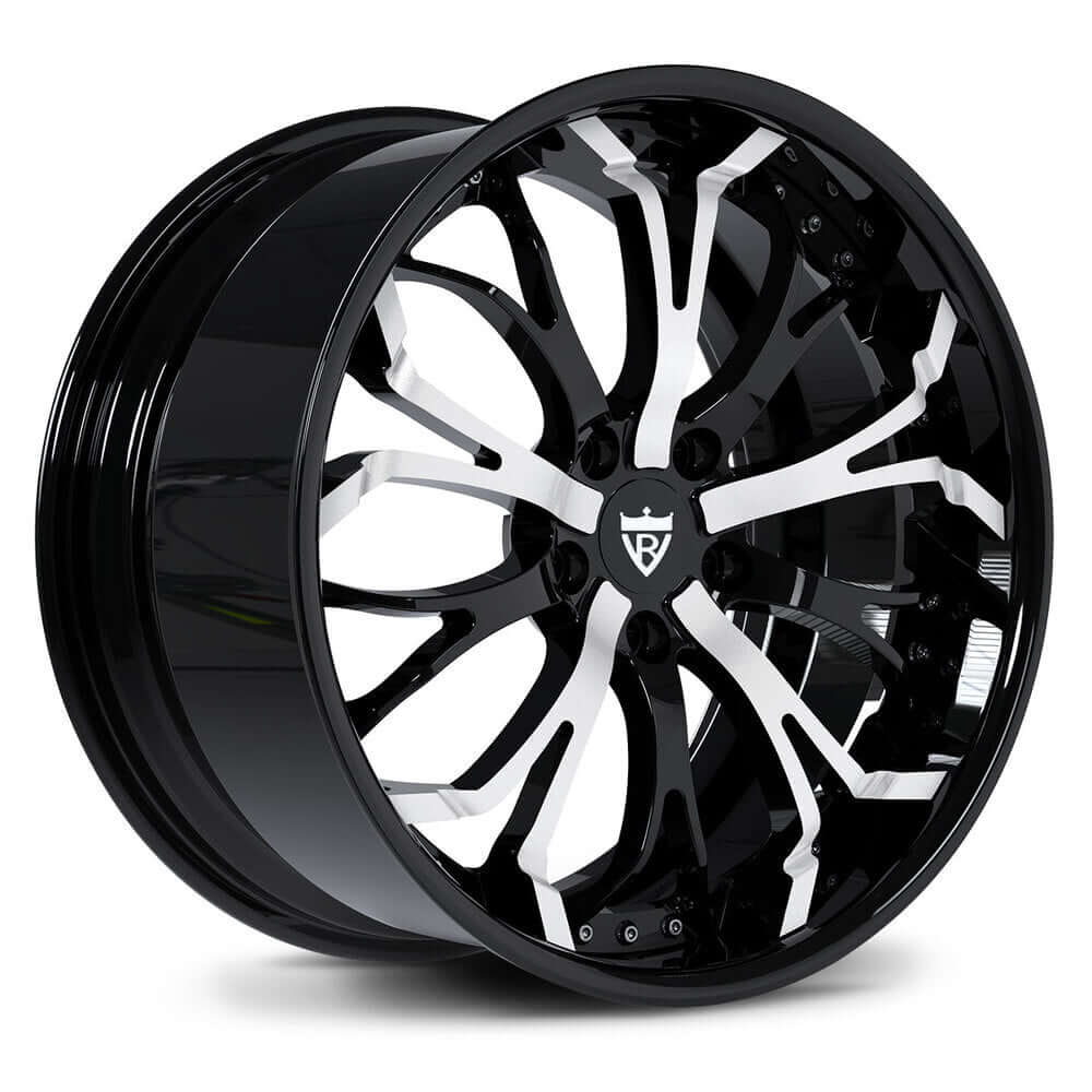 Custom forged 2-piece rim featuring a black and white design, perfect for Corvette C8 deep lip wheels.
