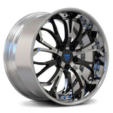 Custom forged 2-piece wheel with black and chrome finish, designed for corvette c8 and deep lip rims.
