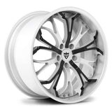 Custom forged 2-piece wheel design in white and black for corvette C8, showcasing deep lip rims and high performance.