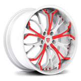 Custom forged 2-piece wheel with red accents and intricate design, ideal for corvette c8 deep lip rims.