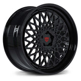 Custom forged 2-piece wheels with deep lip design and black finish, perfect for Mercedes Benz vehicles.