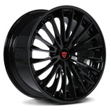Custom forged 2 piece wheel in sleek black finish, ideal for Mercedes-Benz, Cadillac, Ford Mustang and more.