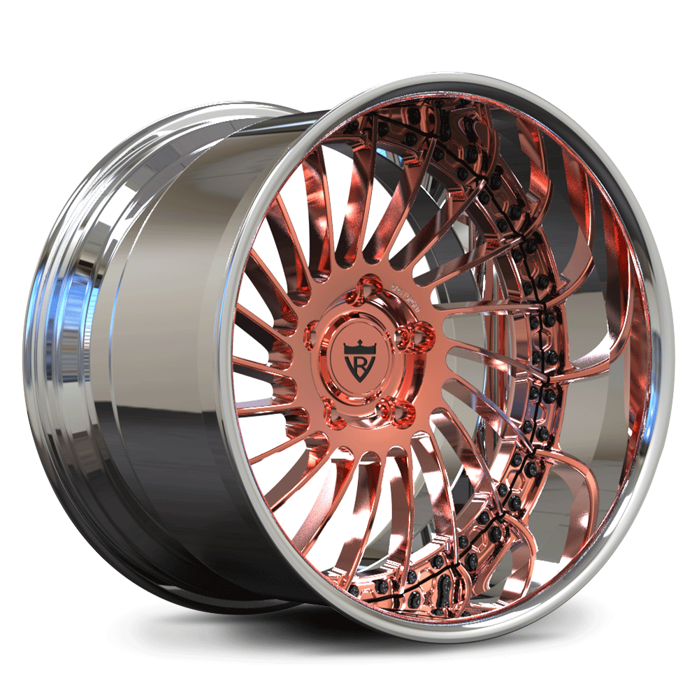Custom forged 2-piece deep lip wheel in polished finish, showcasing intricate design and craftsmanship.