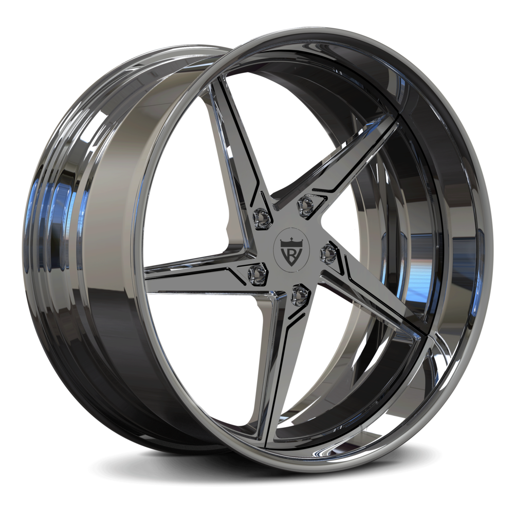 Chrome Porsche Wheels with a 5 spoke and deep dish style, RVRN custom forged 2-piece series RV-DP02