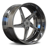 Chrome Porsche Wheels with a 5 spoke and deep dish style, RVRN custom forged 2-piece series RV-DP02