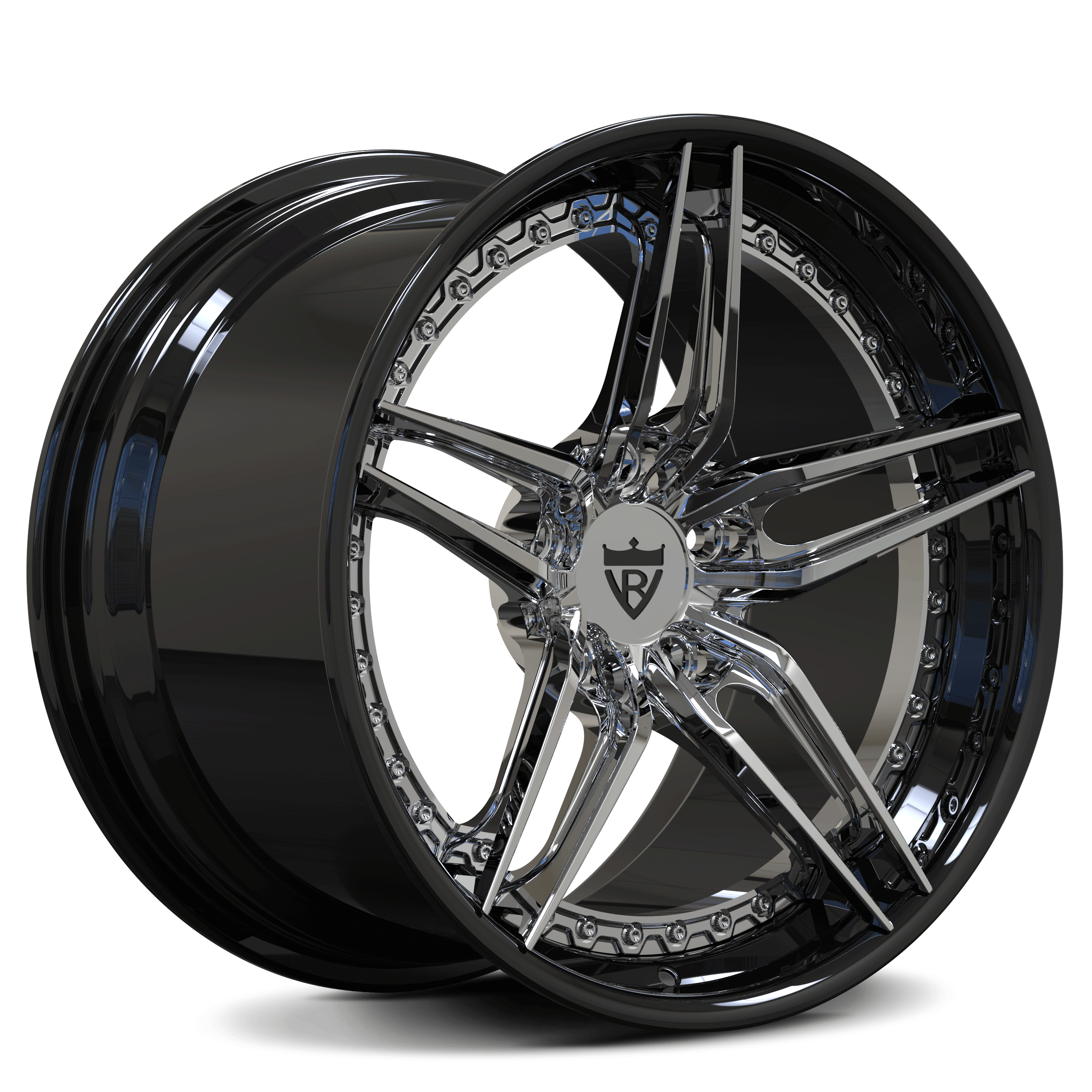 Custom forged 2-piece RV-DP03 wheel for Porsche 911, 5 lug rims, 17"-26" available, aerospace-grade 6061-T6 aluminum alloy