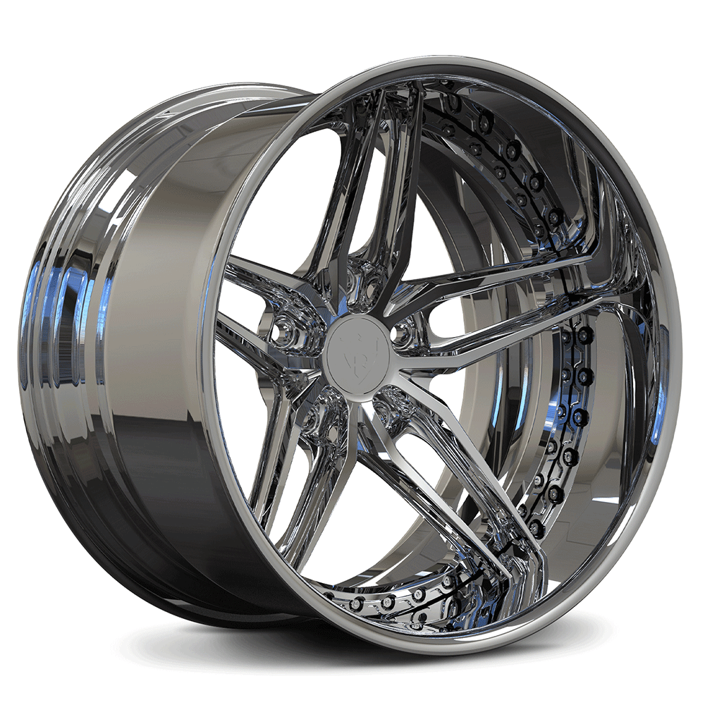 C5 Corvette 18" 5 spoke wheel in chrome finish, deep dish rims, custom forged 2-piece by RVRN Wheels