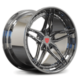 Custom forged 2-piece 5 spoke wheels in chrome finish, perfect for corvette and automotive customization.