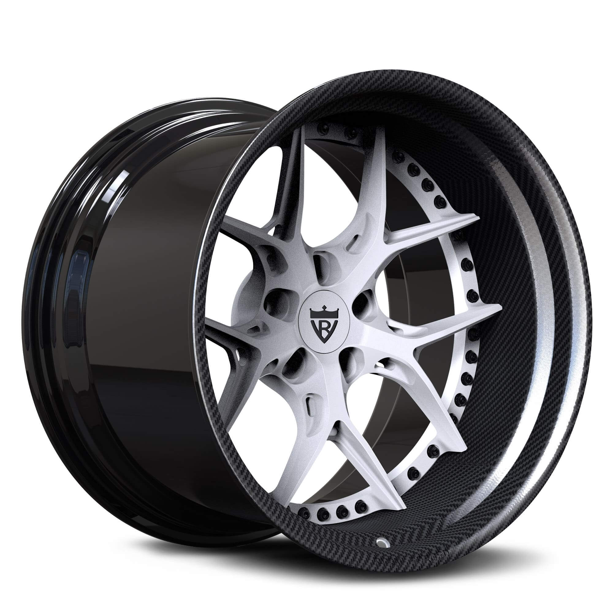 Deep dish design RV-DR08D forged wheels with white and carbon fiber wrapped lip