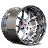 dodge charger staggered wheels with white and chrome, deep dish style