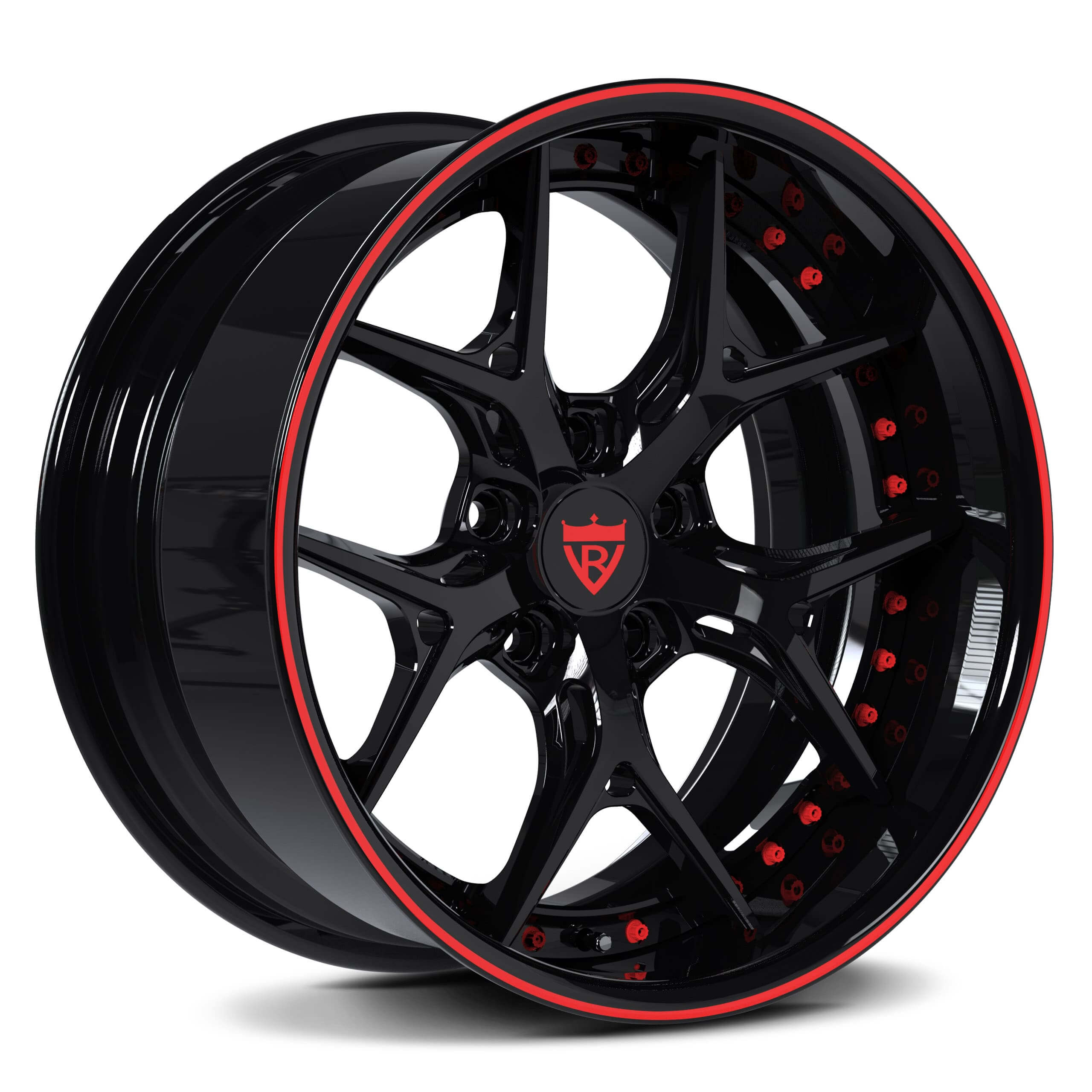 Chevy camaro custom aftermarket wheels-deep dish gloss black and red 19inch staggered custom rims- RVRN Forged RV-DR08D