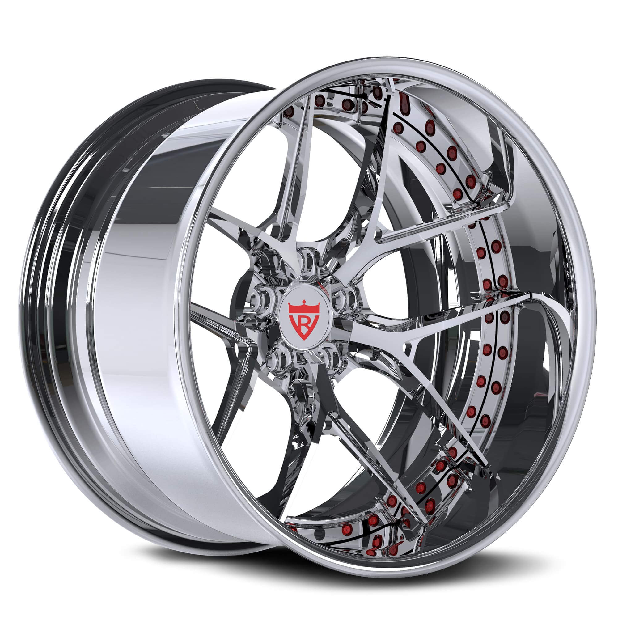 20inch chrome and red deep dish custom aftermarket forged wheels for trucks and suvs, RVRN Wheels RV-DR08D Series
