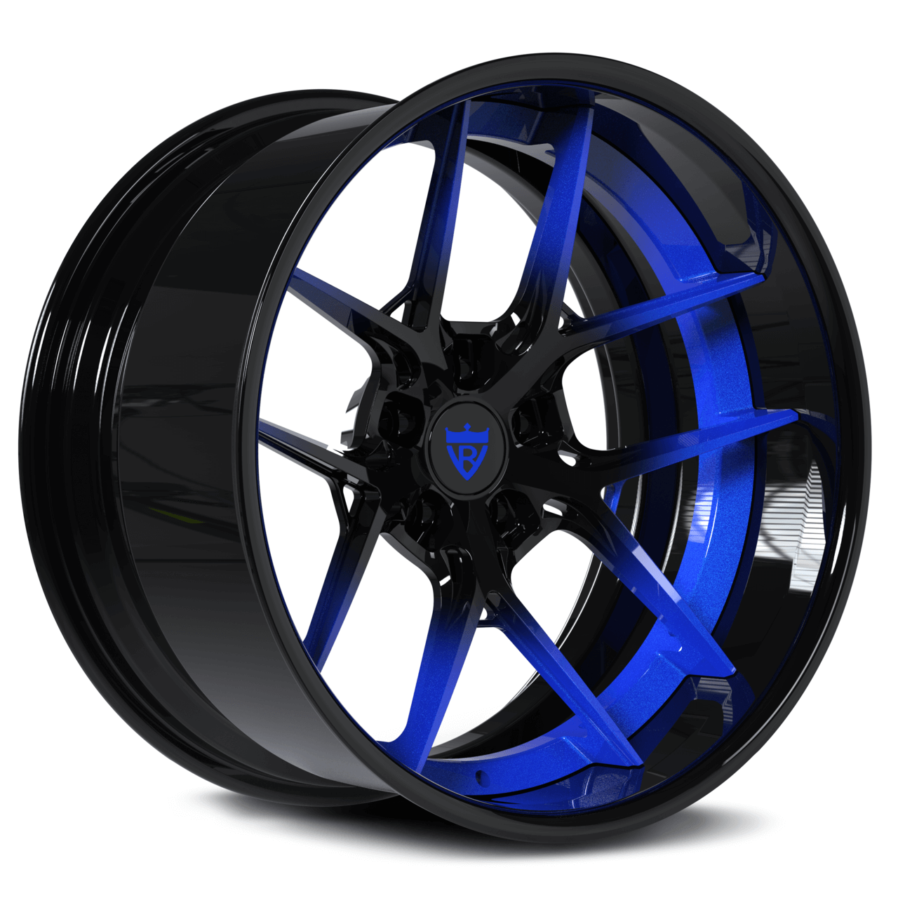 Black concave wheels and blue- RV-DR08D custom forged wheel for Dodge Challenger Hellcat by RVRN Wheels-customize your own dodge challenger