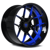 Black concave wheels and blue- RV-DR08D custom forged wheel for Dodge Challenger Hellcat by RVRN Wheels-customize your own dodge challenger