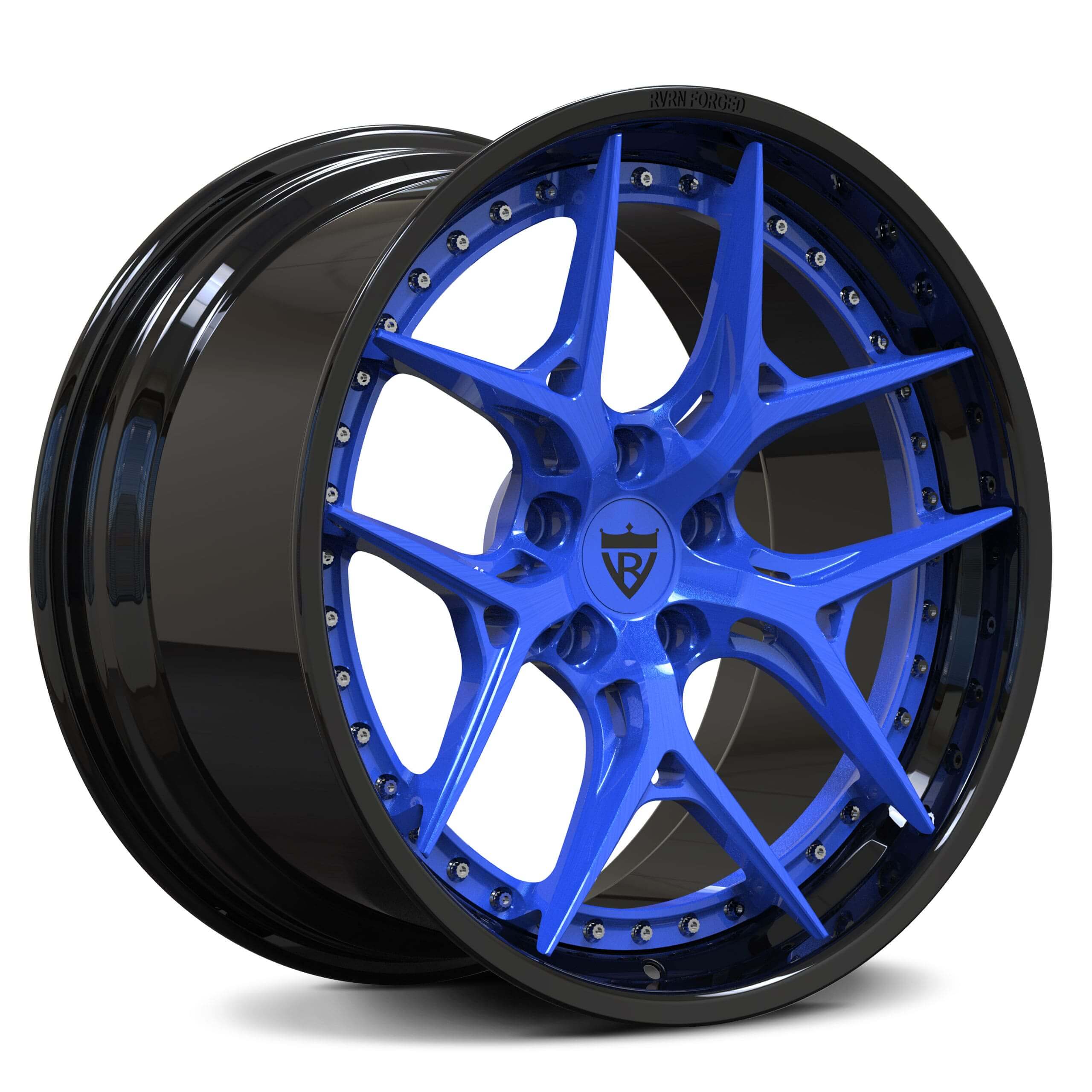 Blue and Black custom forged 2-piece step lip wheels RV-DR08