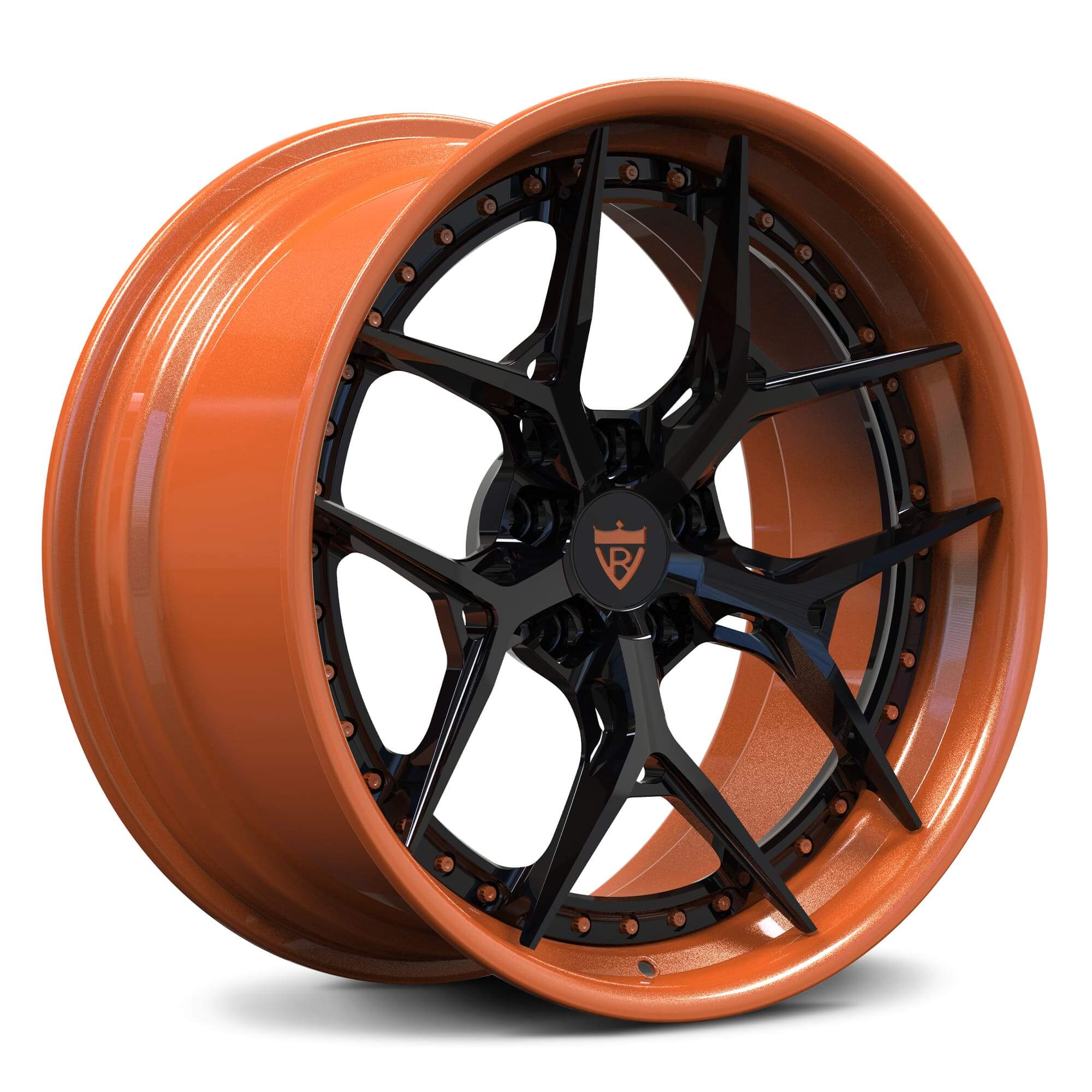 Orange and Black custom forged wheels series RV-DR08 with step lip