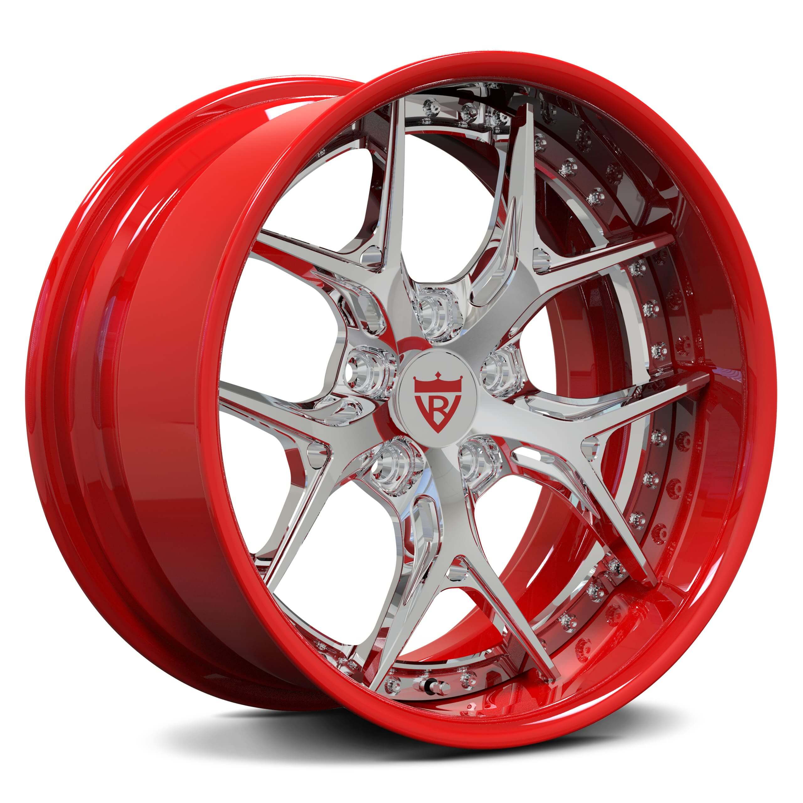 Muscle car custom wheels – 1969 Camaro staggered setup with shiny polish and red color