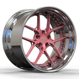 Custom forged 2-piece pink and black wheels RV-DR08D with deep lip design and stylish finish.