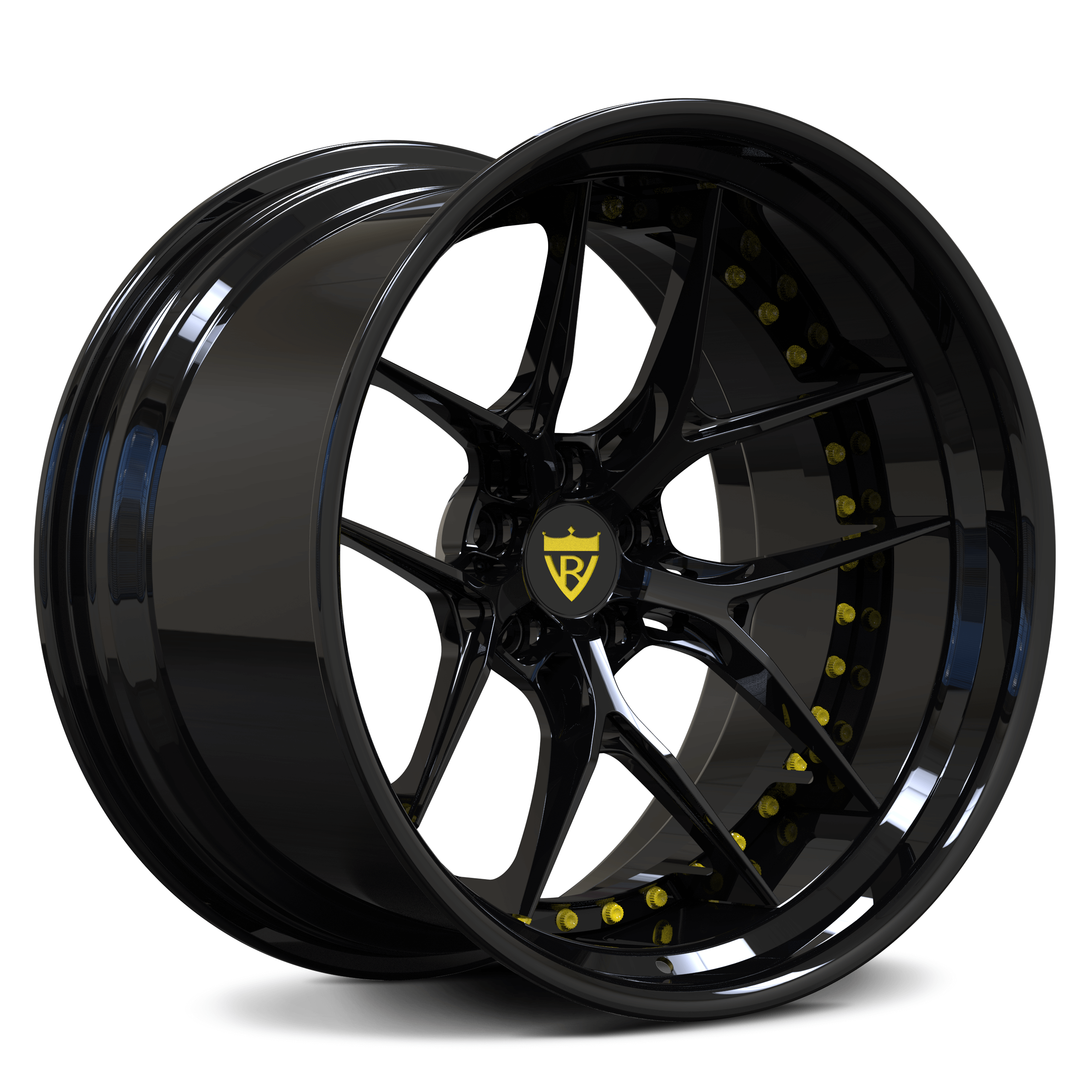 Gloss Black BMW wheels for M3, M4, M8-deep concave floating spoke design- custom forged rims
