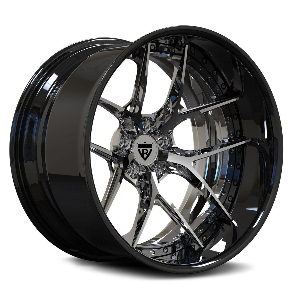 Black chrome custom rims with a deep lip and concave style, custom built for trucks, suvs.