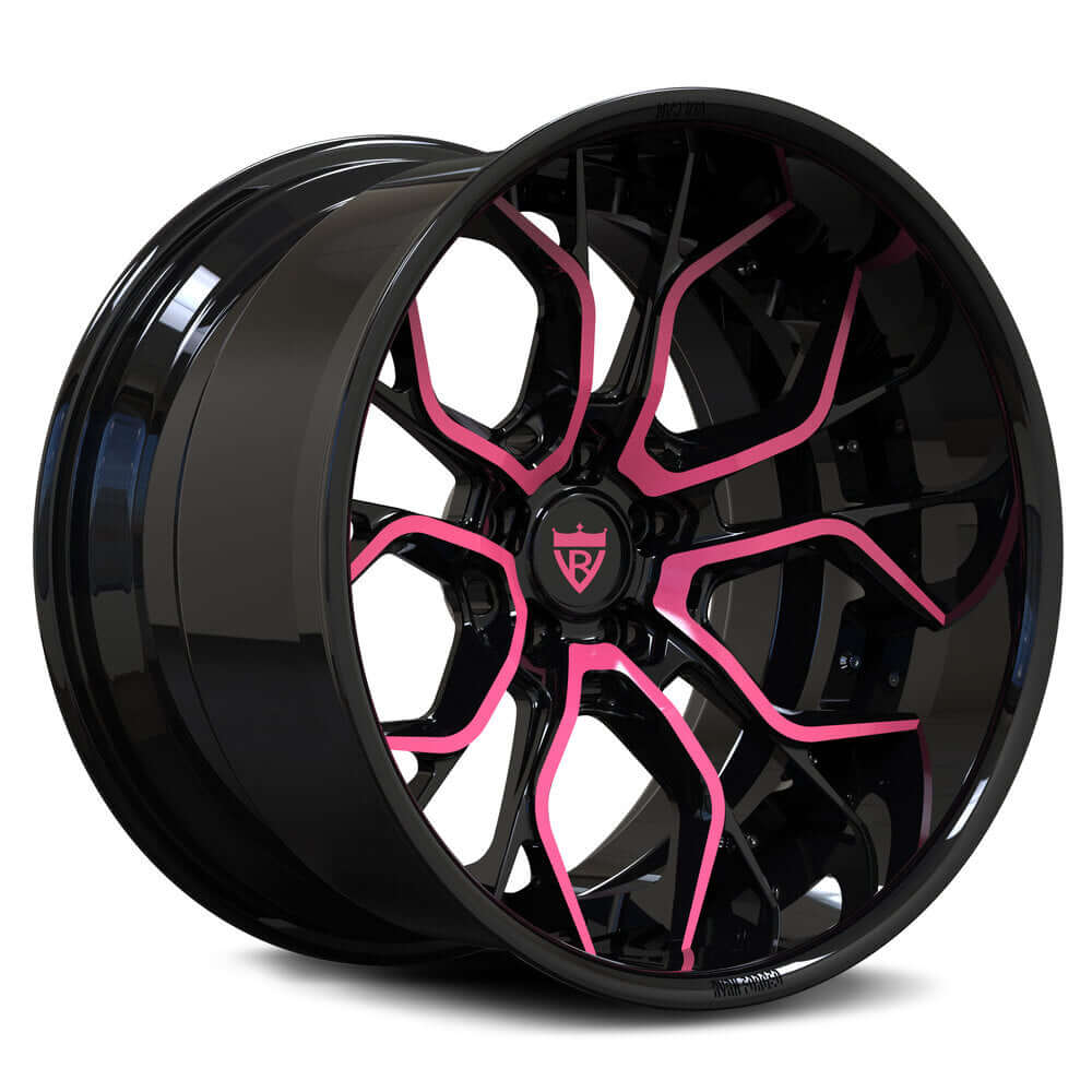 Custom forged 2-piece deep dish pink and black wheels suitable for Dodge Charger rims