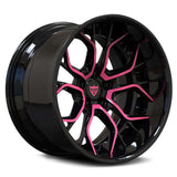 Custom forged 2-piece deep dish pink and black wheels suitable for Dodge Charger rims