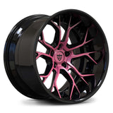 Custom forged pink and black wheels, deep dish RV-DR16 design, perfect for Dodge Charger rims and unique vehicle applications.