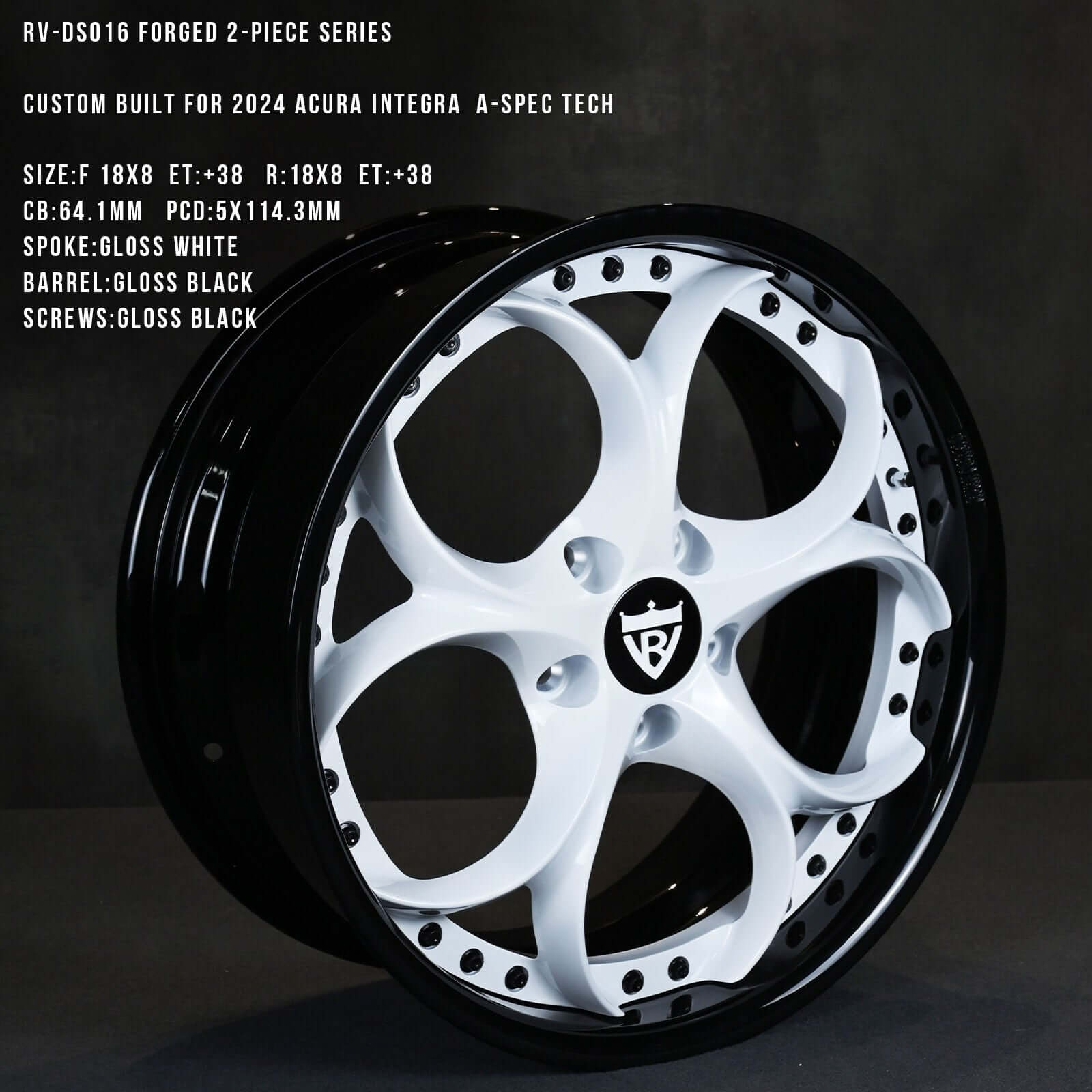 Black and white wheels for Acura-custom forged 2-piece rims RV-DS016-RVRN Forged