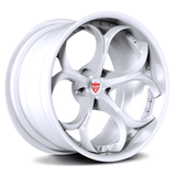 Custom white forged wheel with intricate design, ideal for Acura Integra and other vehicles.