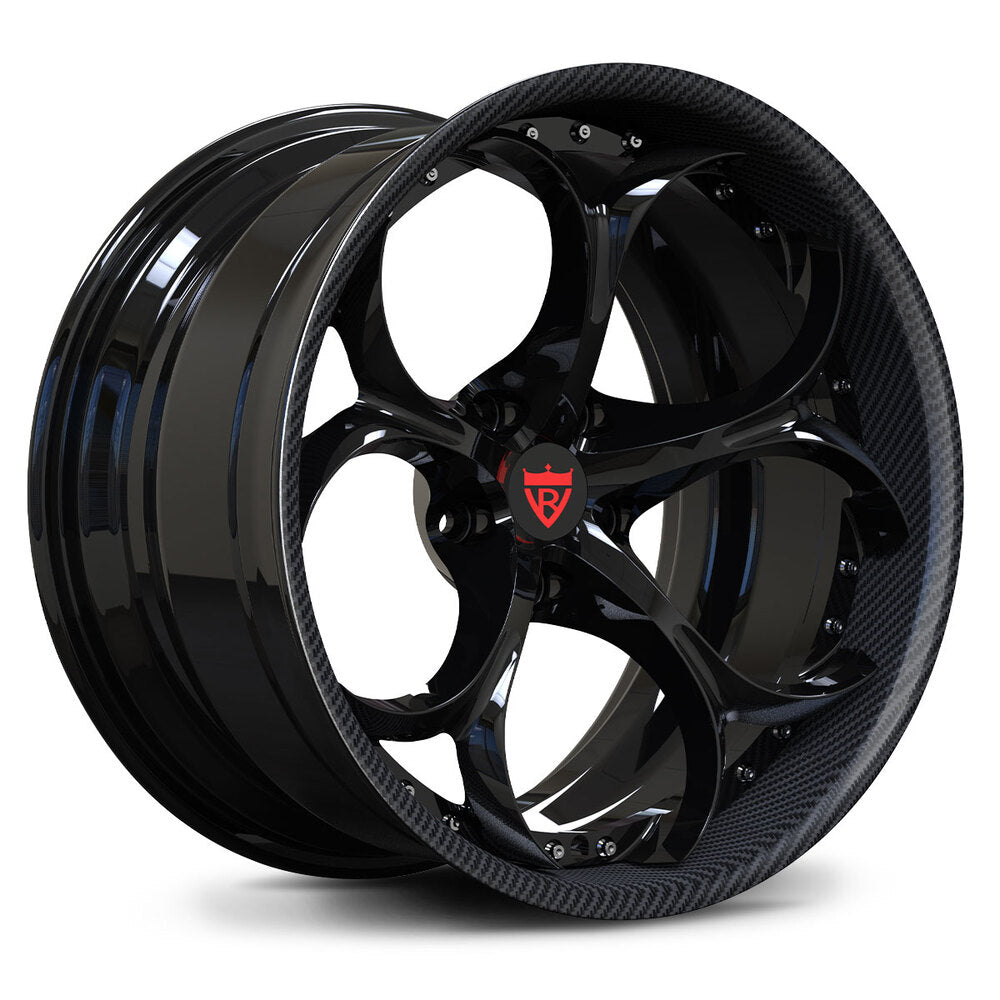 Custom 2-piece forged wheel RV-DS016, featuring sleek black finish, designed for Tesla aftermarket wheels.