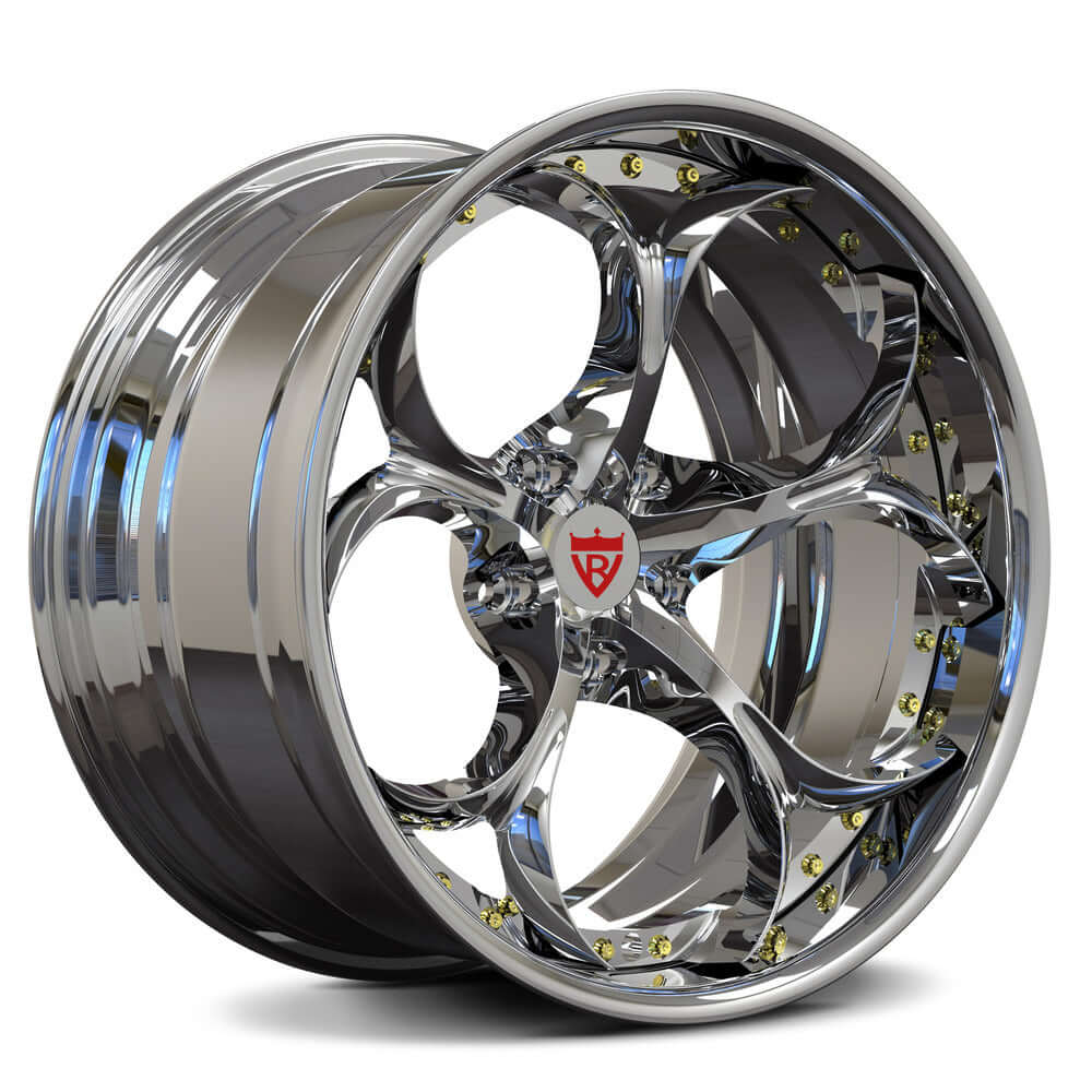 Custom 2-piece forged wheel, chrome finish, designed for Corvette C8 aftermarket rims and superior performance.