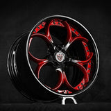 Custom forged RV-DS016 wheel in black and red finish, suitable for Corvette C8 aftermarket applications.