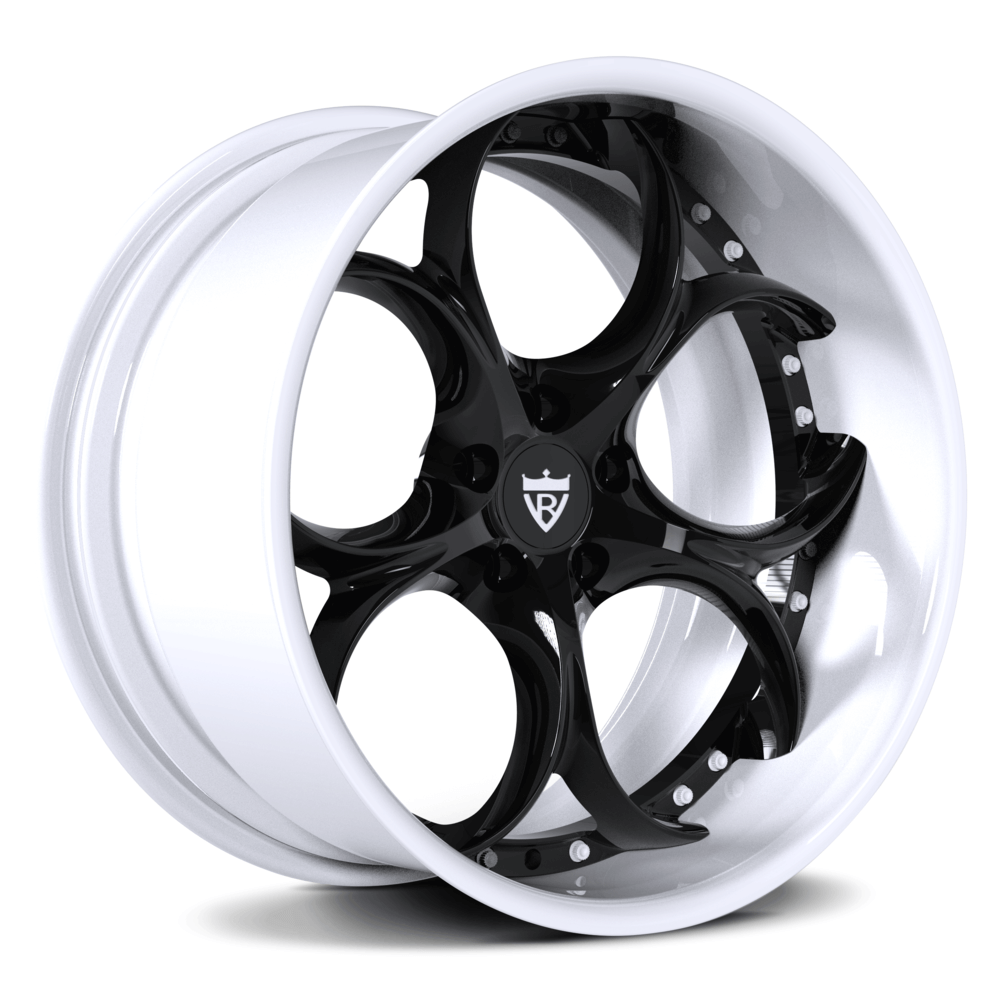 Custom forged 2-piece deep lip wheel with black finish, designed for high-performance vehicles.