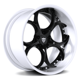 Custom forged 2-piece deep lip wheel with black finish, designed for high-performance vehicles.