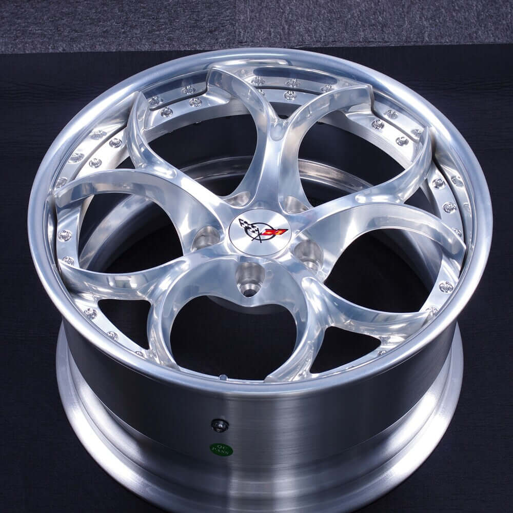 Custom forged aluminum wheel design, showcasing intricate details for Corvette C8 aftermarket rims and custom wheels.