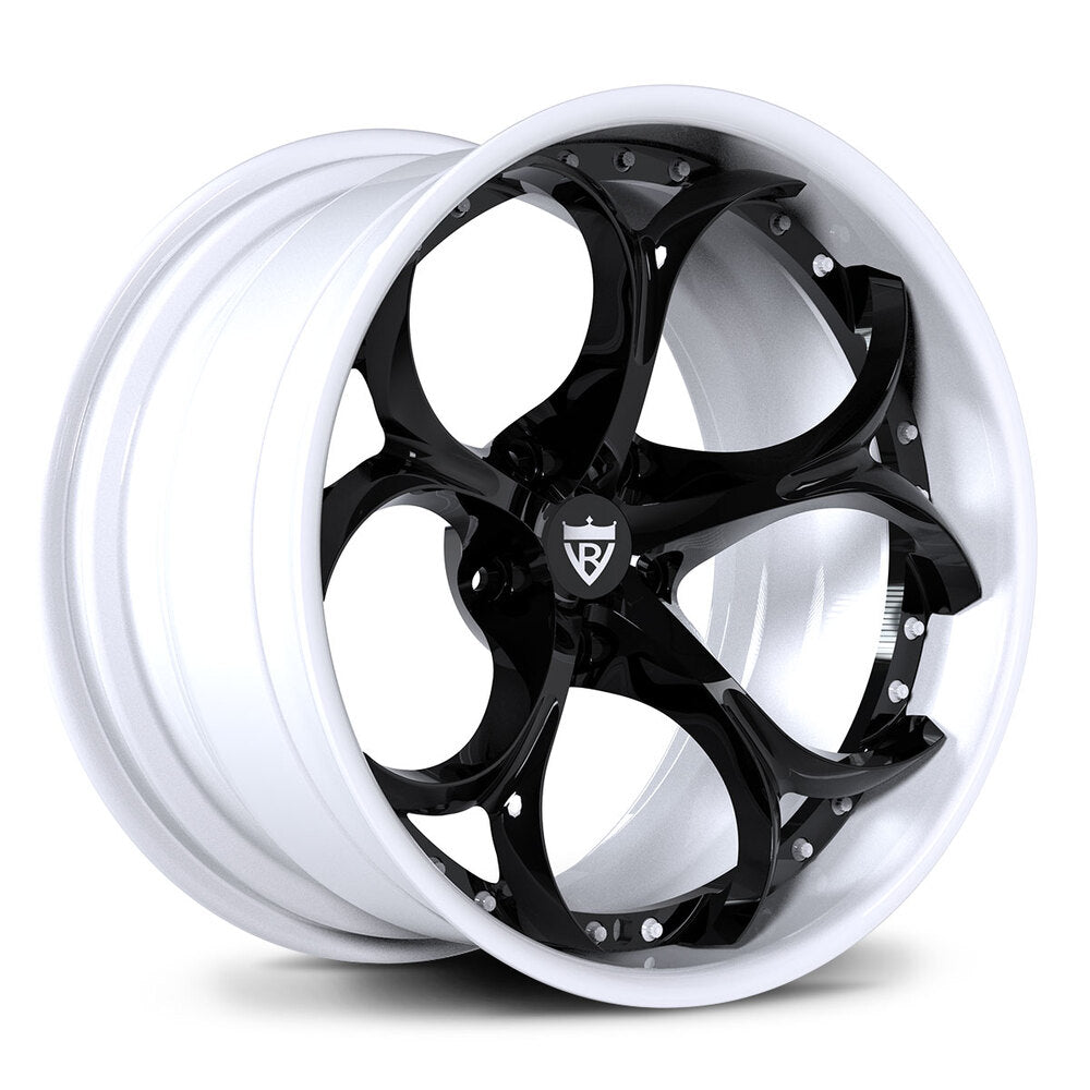 Custom forged 2-piece wheel with black and white design, perfect for Tesla aftermarket and custom wheels.