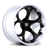 Custom forged 2-piece wheel with black and white design, perfect for Tesla aftermarket and custom wheels.