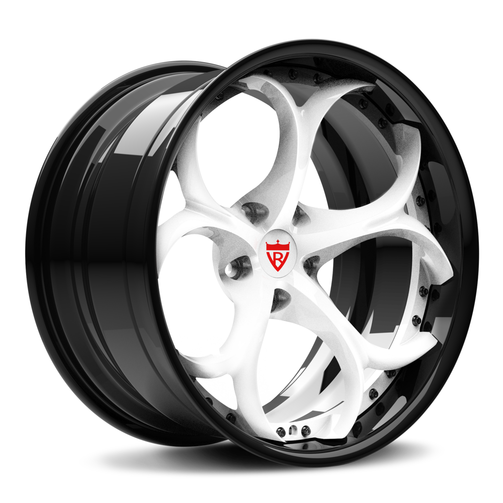 Custom 2-piece forged wheel in black and white, designed for Alfa Romeo Giulia and aftermarket rims.