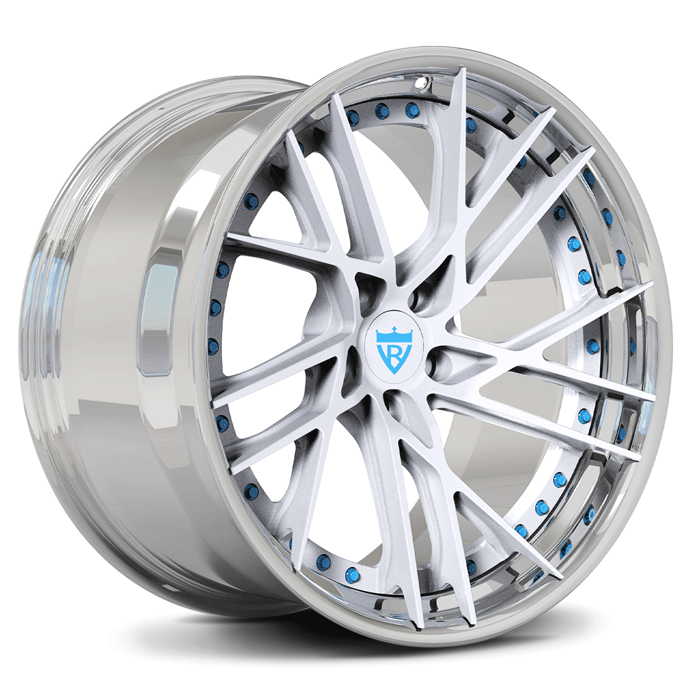 Custom forged 2-piece wheel RV-DT01 with a sleek silver finish and unique spoke design, suitable for various vehicles.