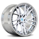 Custom forged 2-piece wheel RV-DT01 with a sleek silver finish and unique spoke design, suitable for various vehicles.