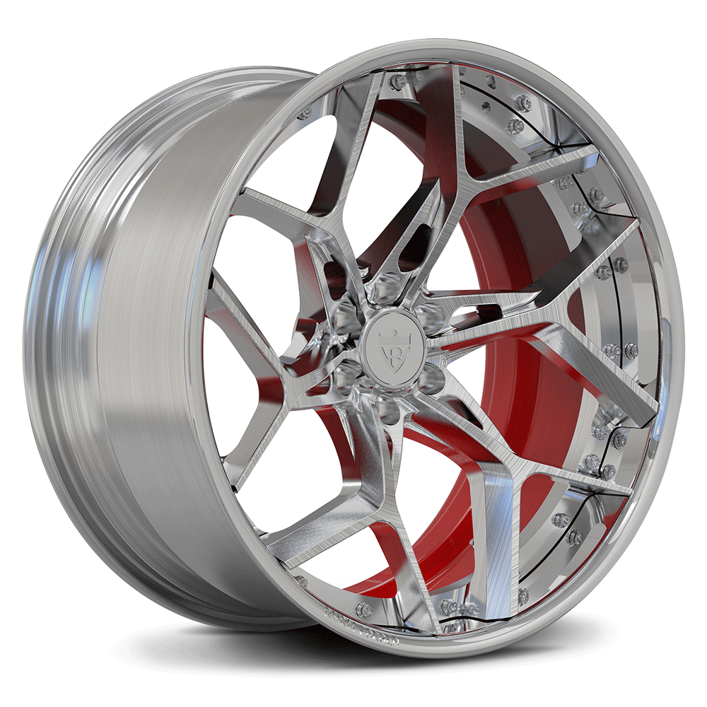 Custom forged 2-piece concave wheel RV-DV03, 6 lug, 22x12, featuring chrome finish and stylish design for trucks.