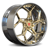 Gold and chrome Corvette C8 wheels, RVRN custom forged 2-piece rims RV-DV03 series