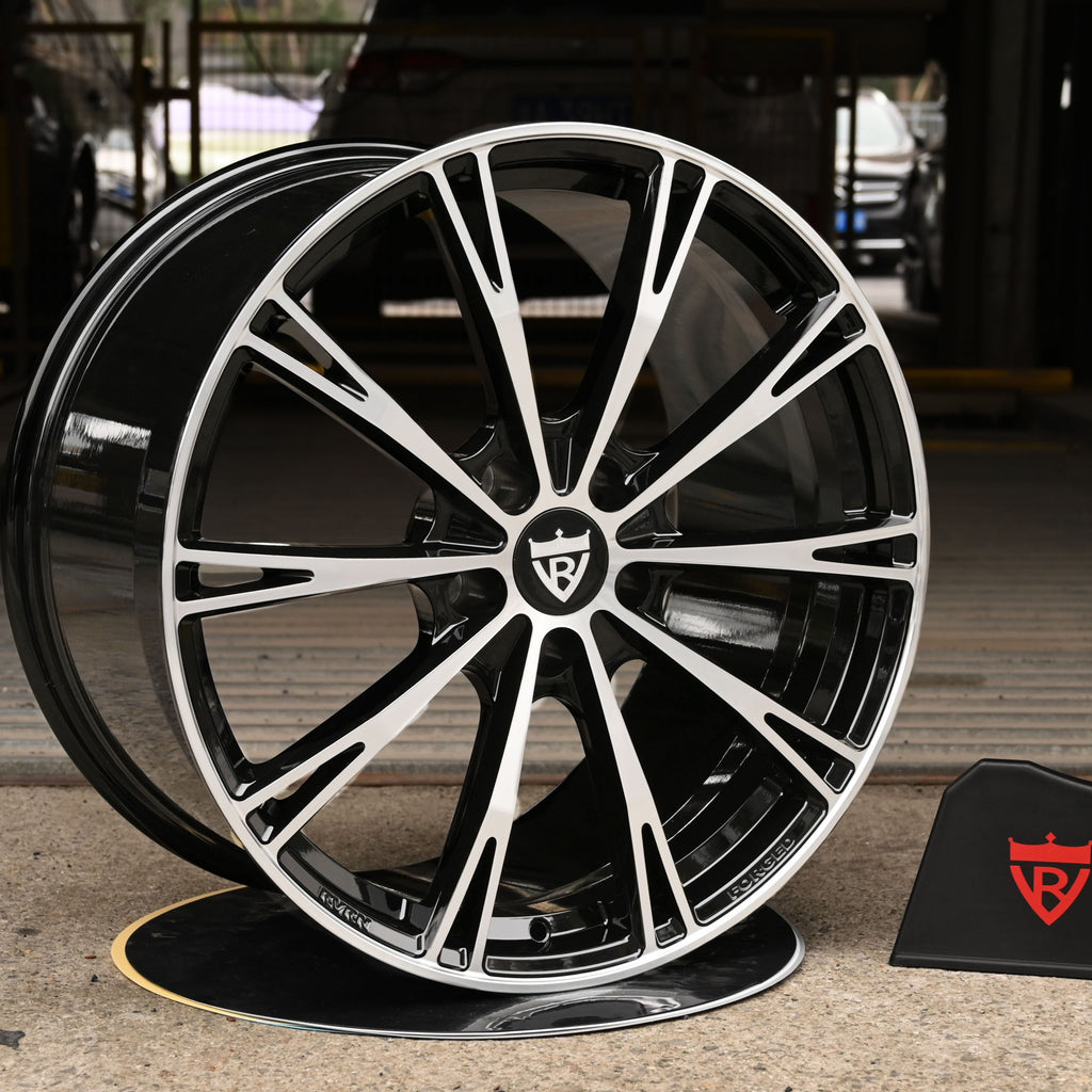 2023 Corvette C8 Z51 Custom Aftermarket Performance Wheels-Black and Silver Monoblock Rims-RVRN Forged-MA61 Series
