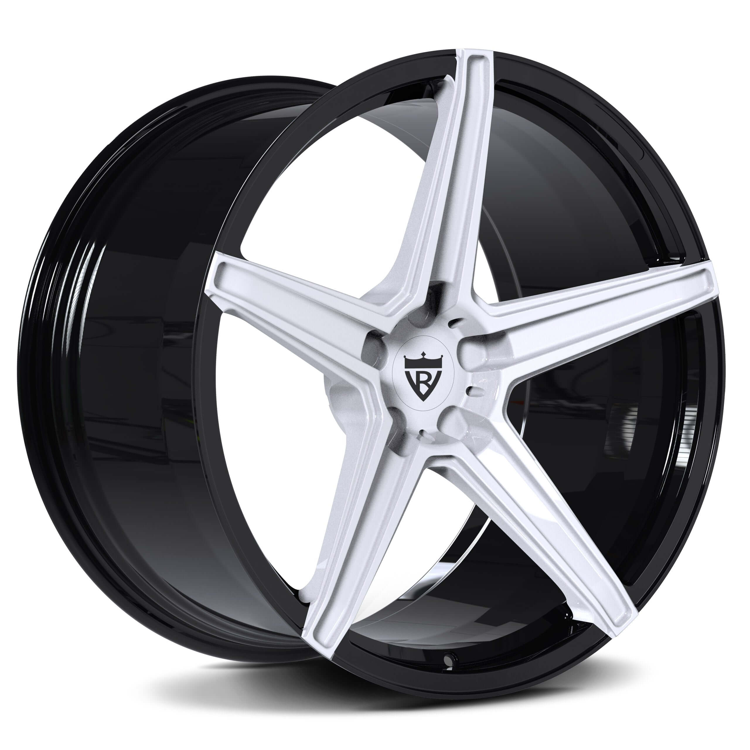 Custom 5 spoke forged wheel RV-MB559 in white and black for Corvette C8 and other vehicles.